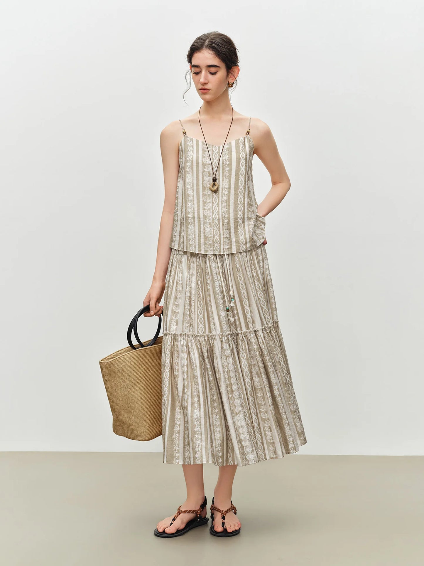 Strappy Printed Midi Skirt Set