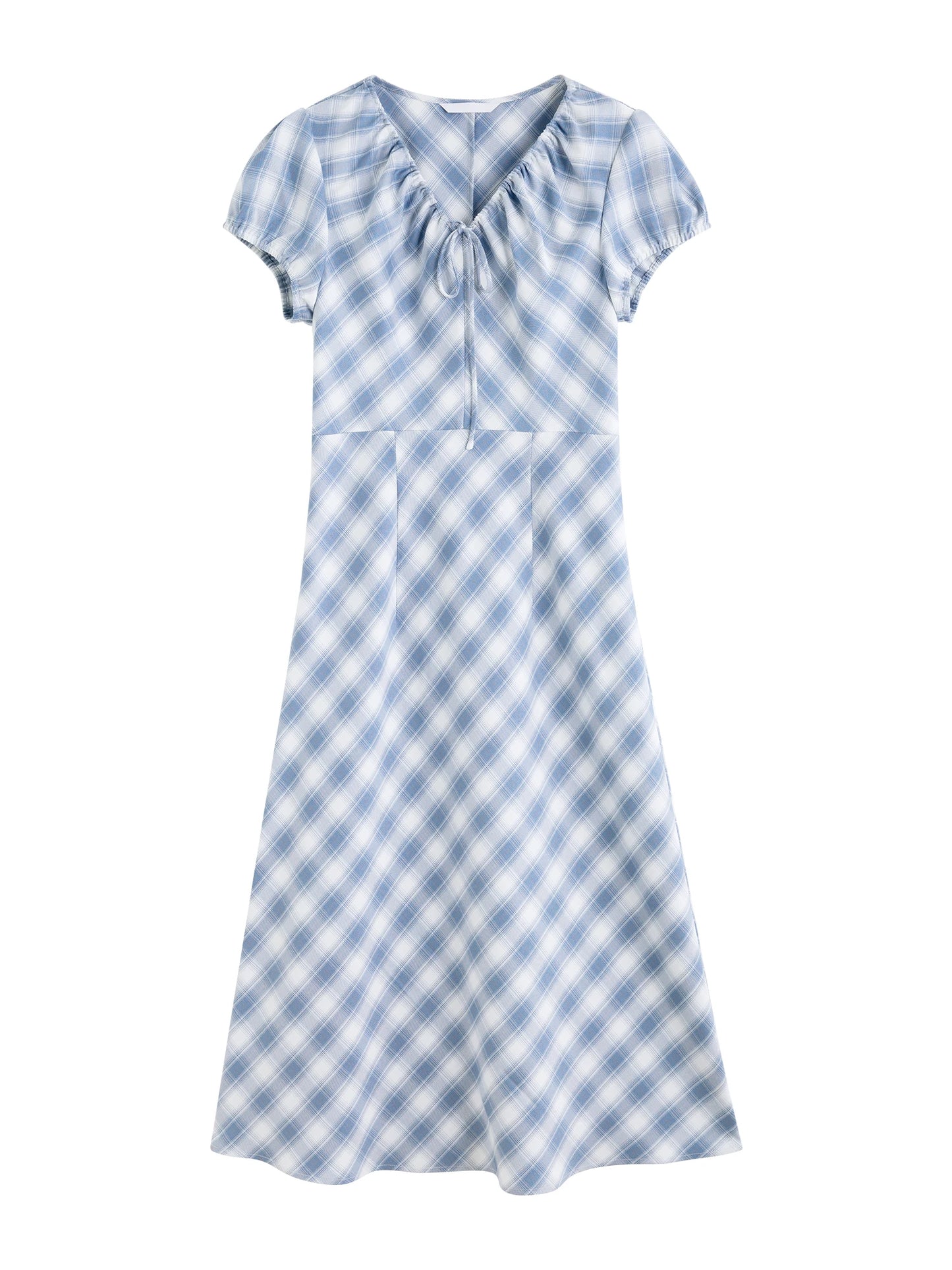 Blue Gingham Tie Collar Dress