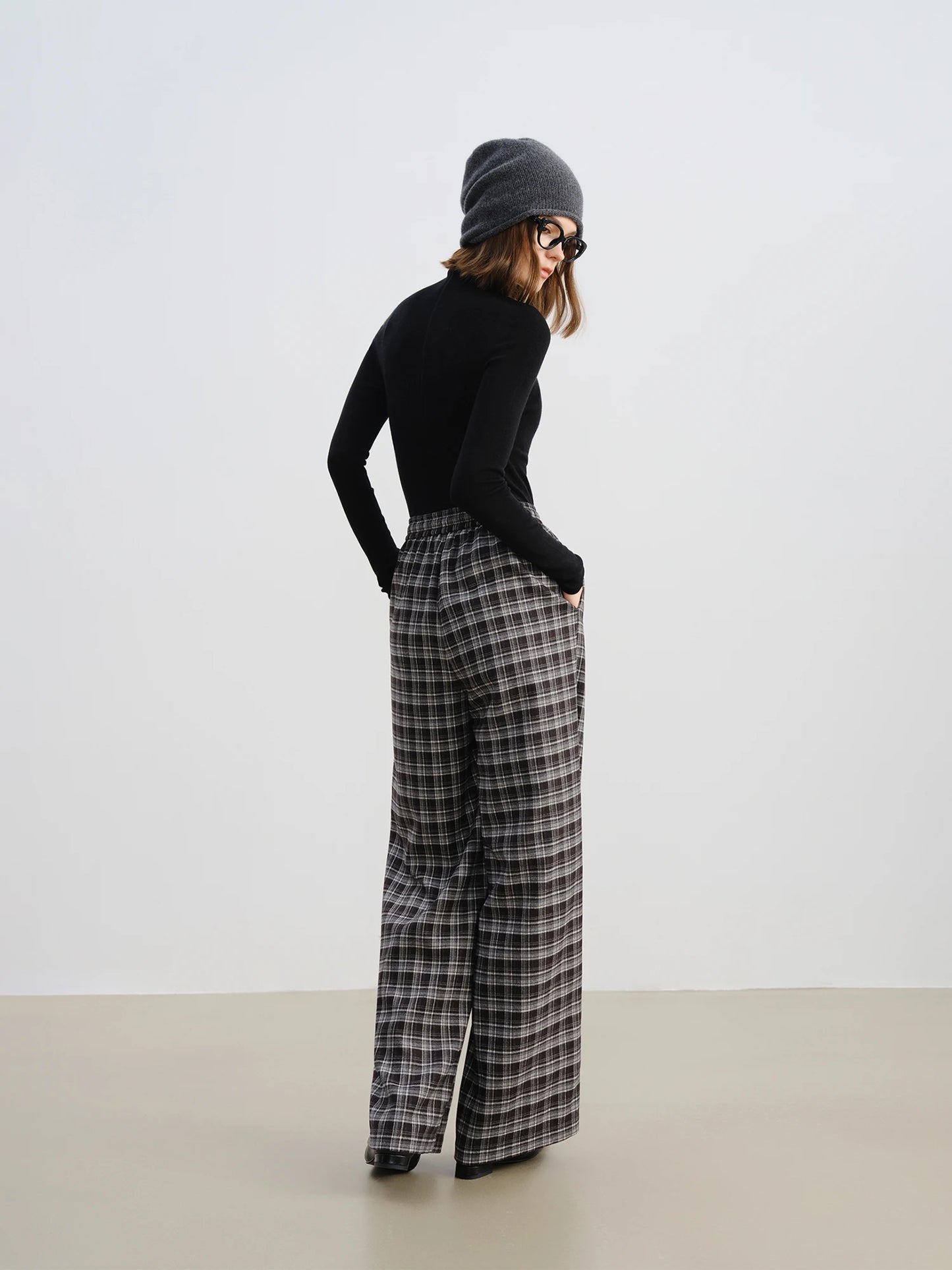 Burgundy Plaid Wide Leg Pants