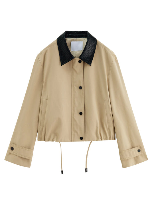 Camel Contrast Collar Short Jacket