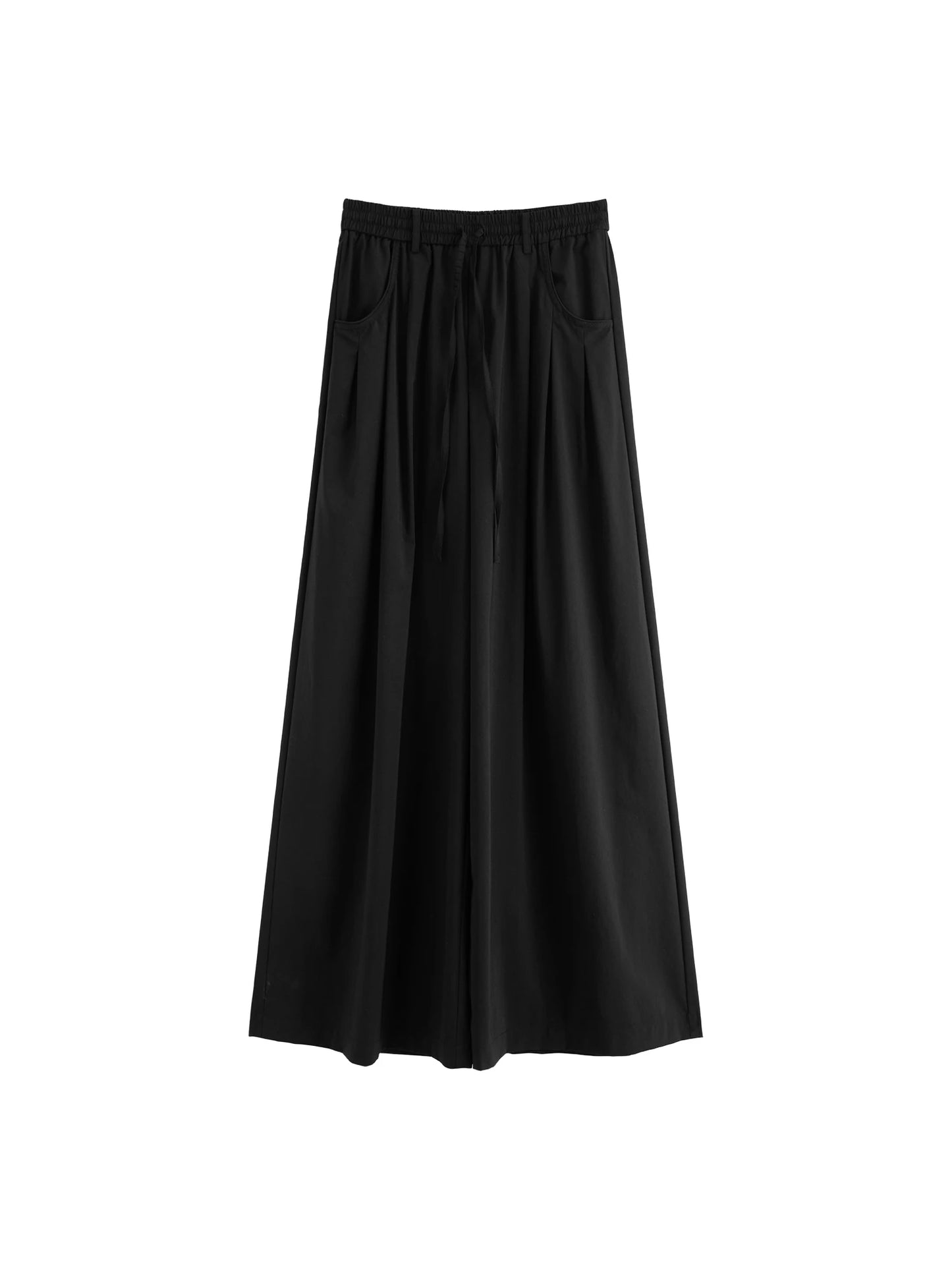 Khaki Pleated Drawstring Wide Pants
