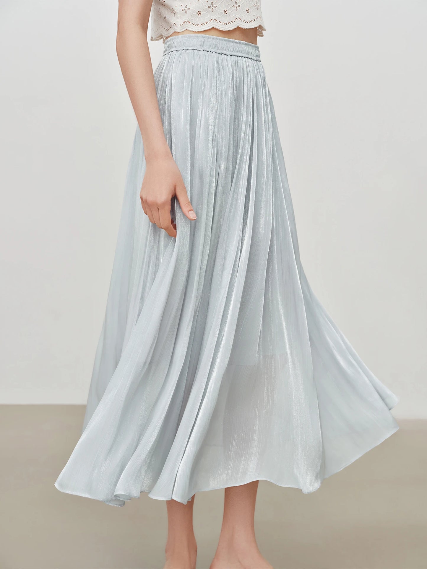 Pale Pink Satin Maxi Skirt