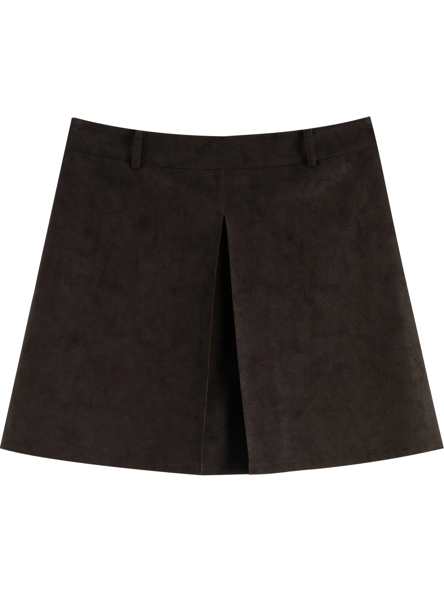 Brown Faux Leather Slit Skirt