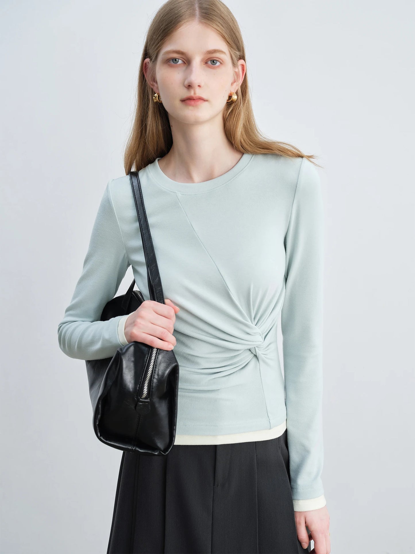 Mint Twist Front Long Sleeve Top