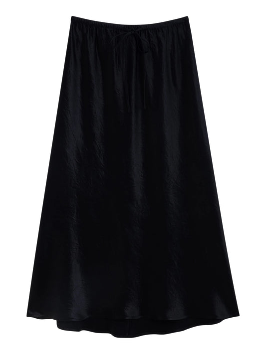 Black Gloss Drawstring Maxi Skirt