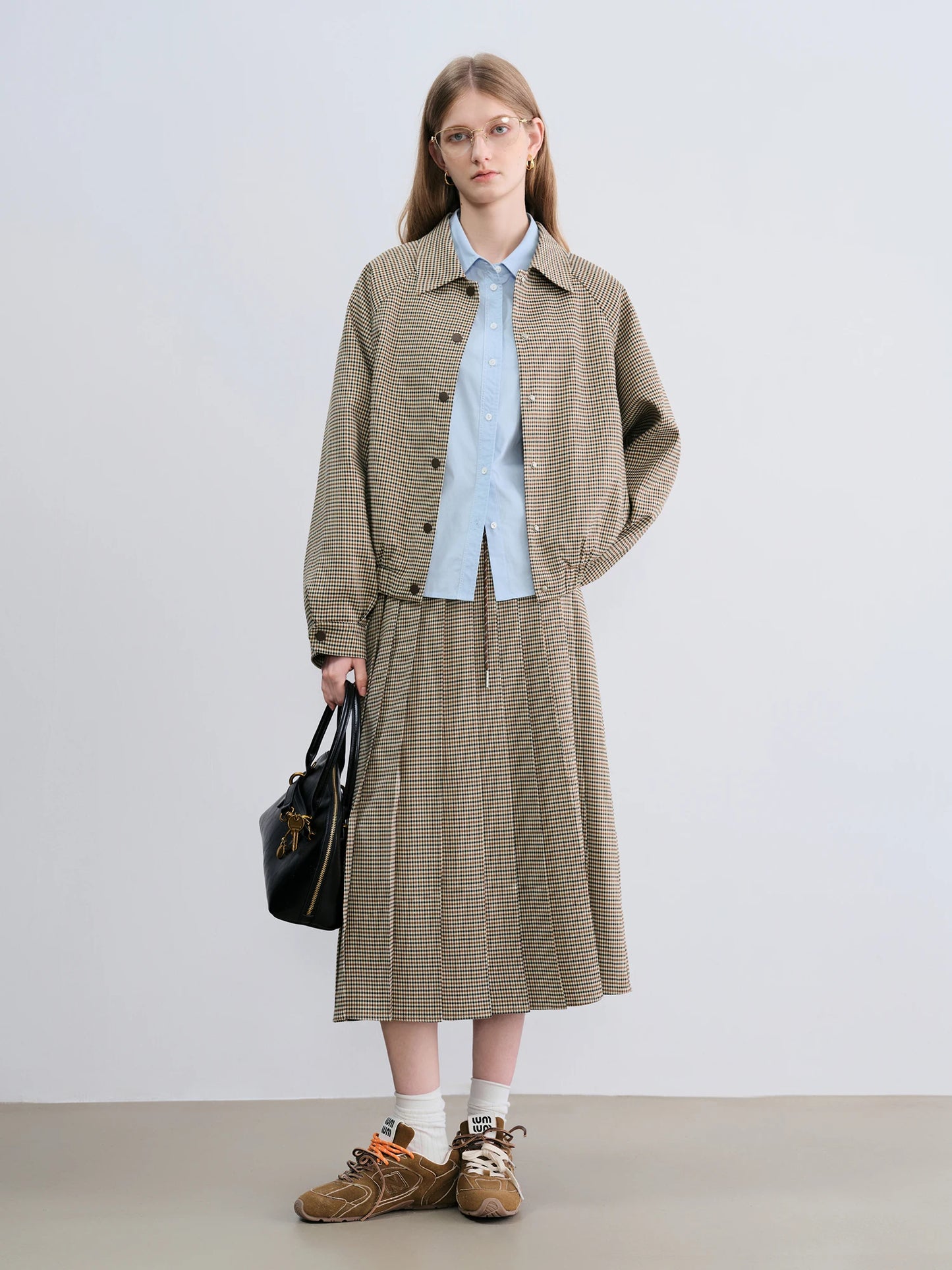 Houndstooth Pleated Hem Jacket