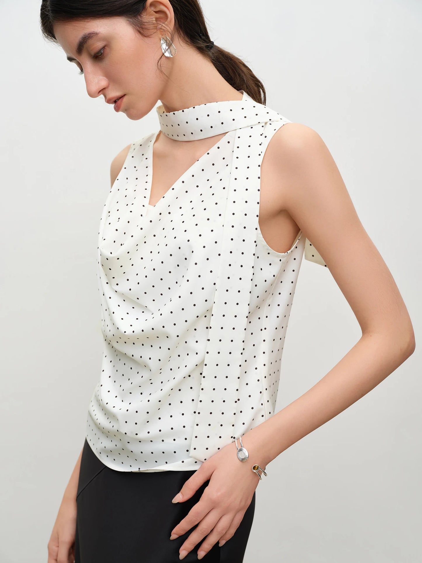 Taupe Cowl Neck Sleeveless Blouse