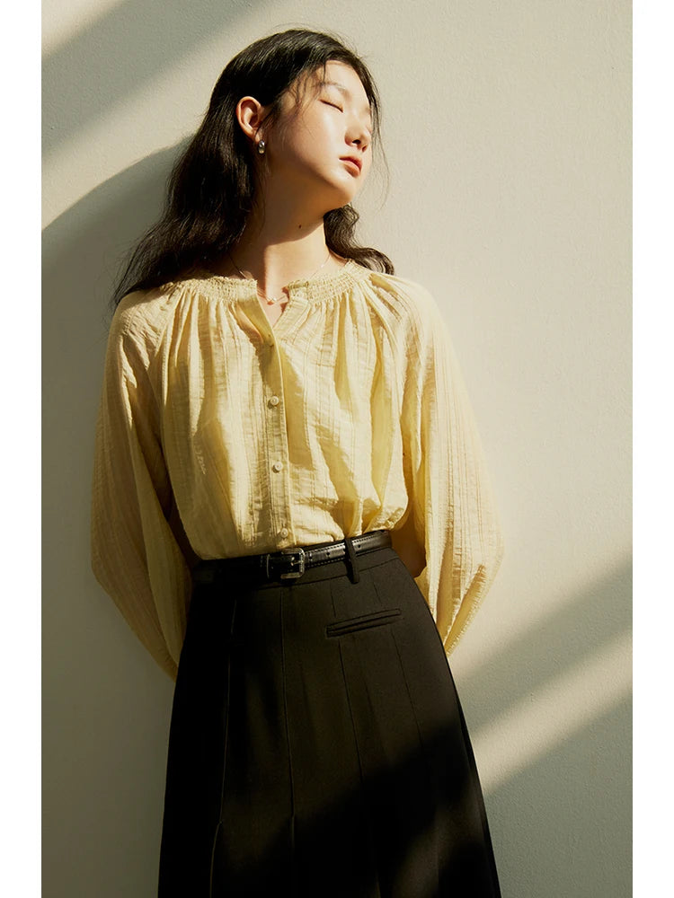 Ivory Suspenders Pleated Blouse