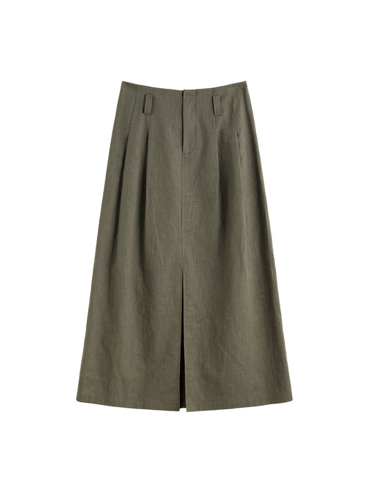 Linen A-Line Vent Hem Midi Skirt