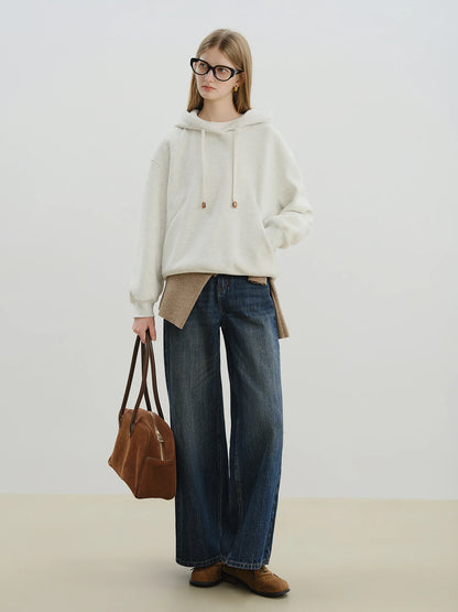 Beige Drawstring Pullover Hoodie