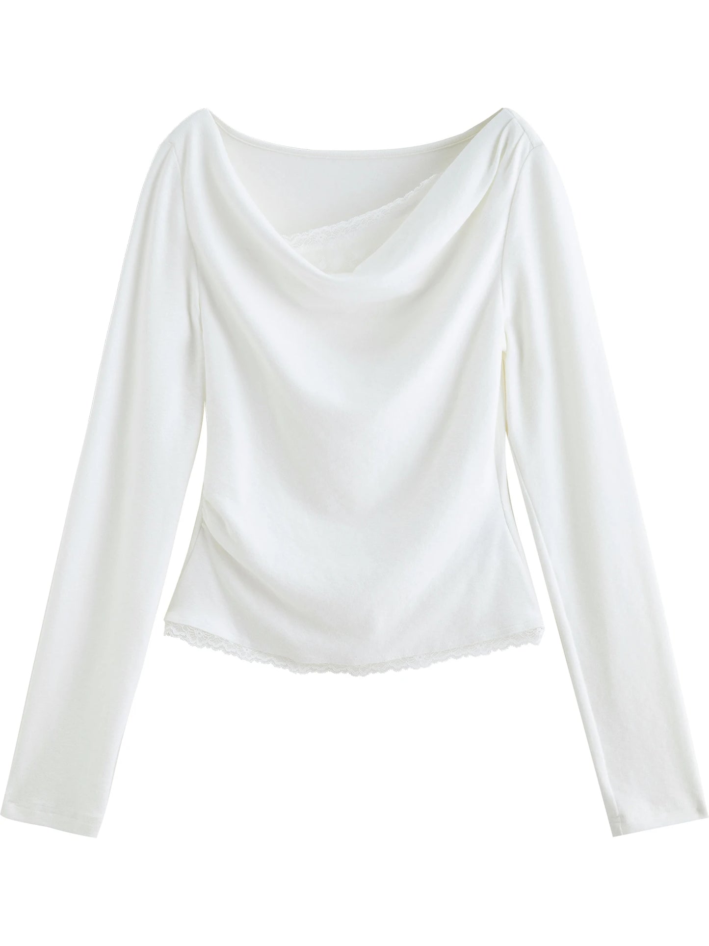Mauve Lace Trim Cowl Neck Top