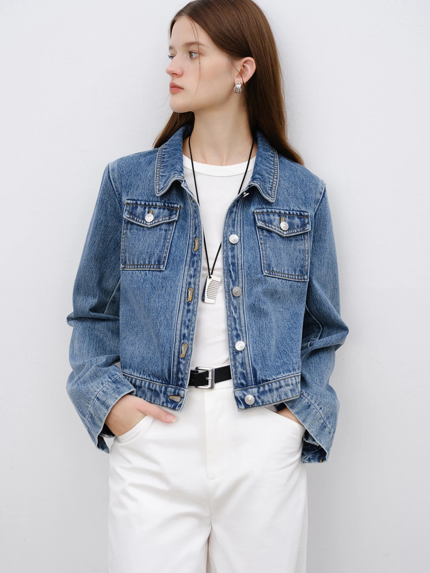 Blue Cropped Denim Jacket
