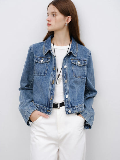 Blue Cropped Denim Jacket