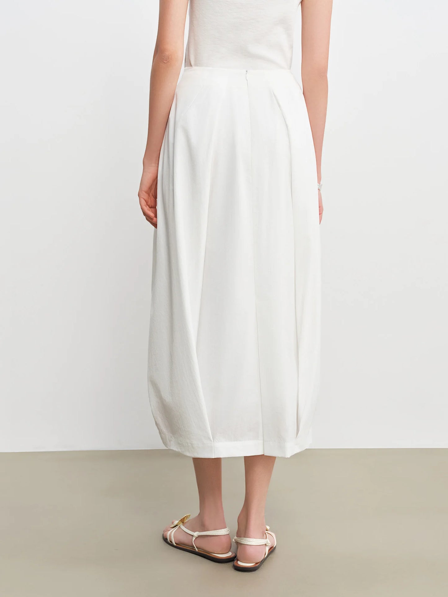 White Sculptural A-Line Midi Skirt