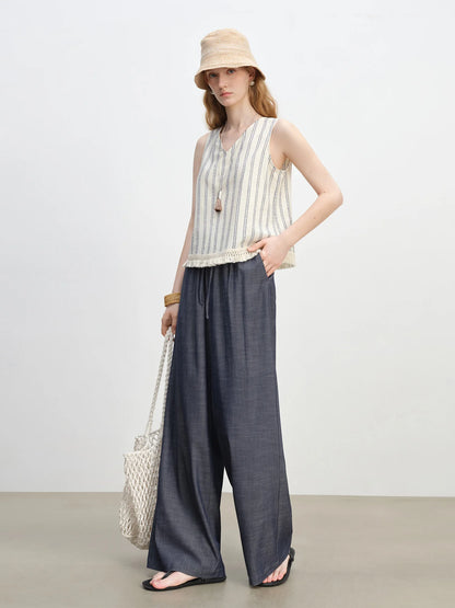 Grey Drawstring Wide Leg Pants
