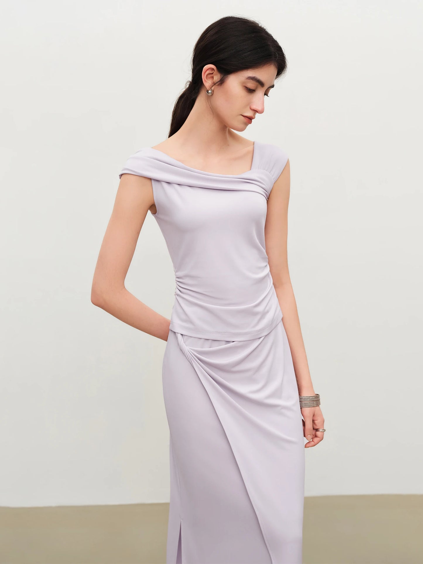 Asymmetric Knit Pencil Skirt Set
