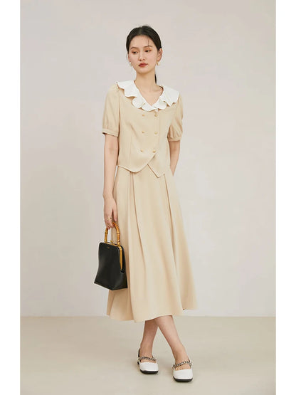 Beige Ruffle Collar Chiffon Blouse