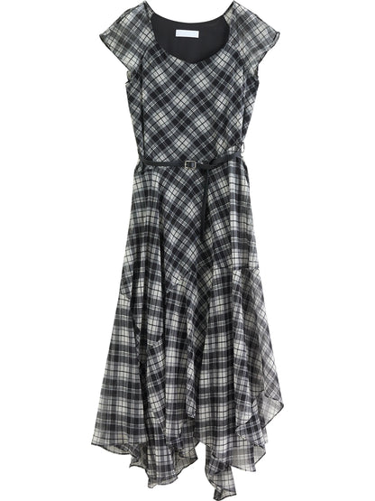 Black Plaid Fit Flare Dress