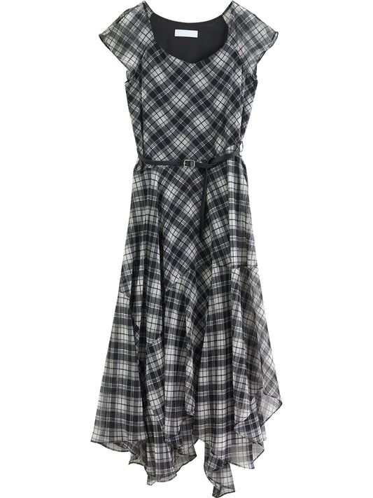 Black Plaid Fit Flare Dress