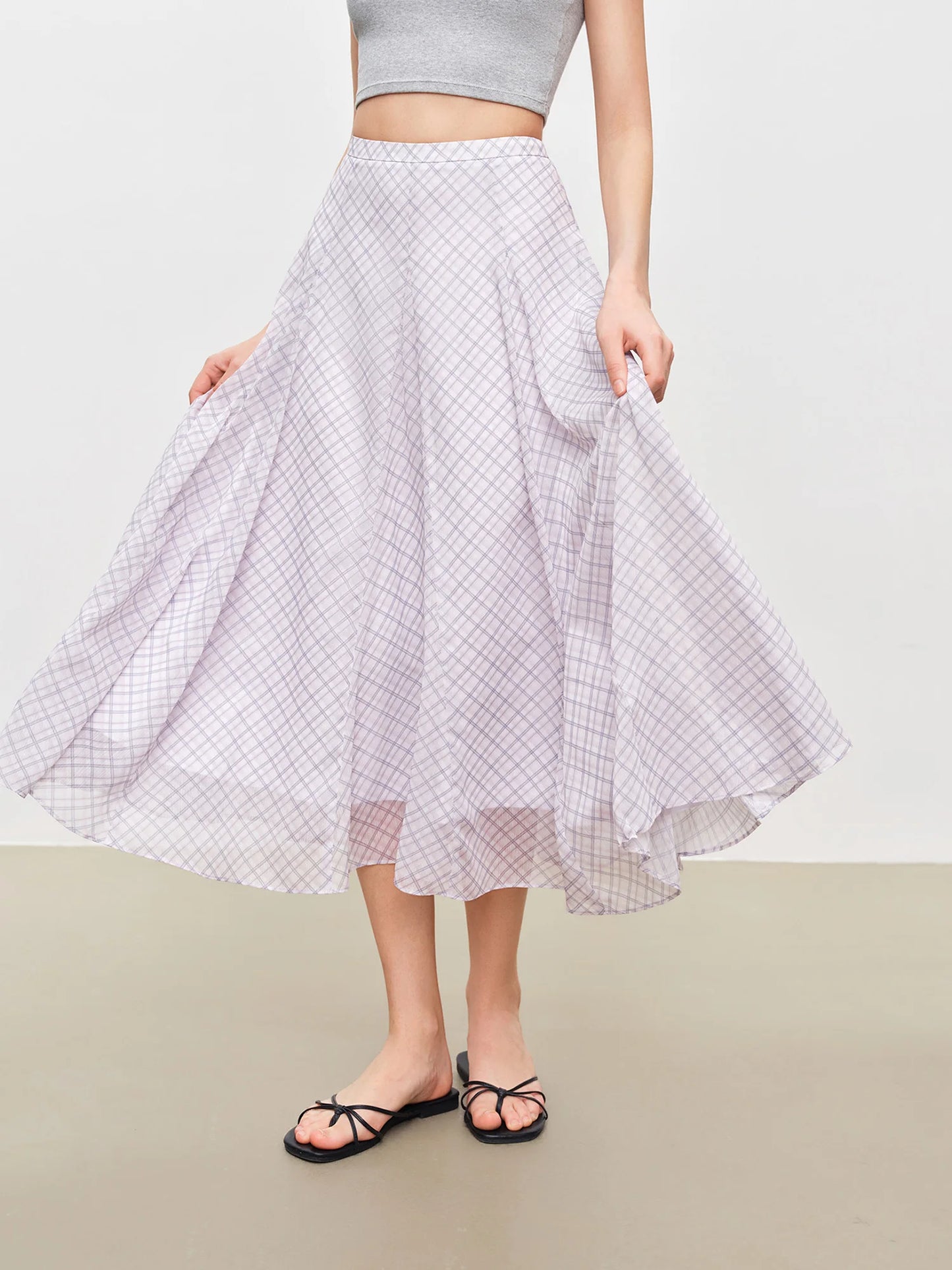 Lilac Plaid A-Line Maxi Skirt