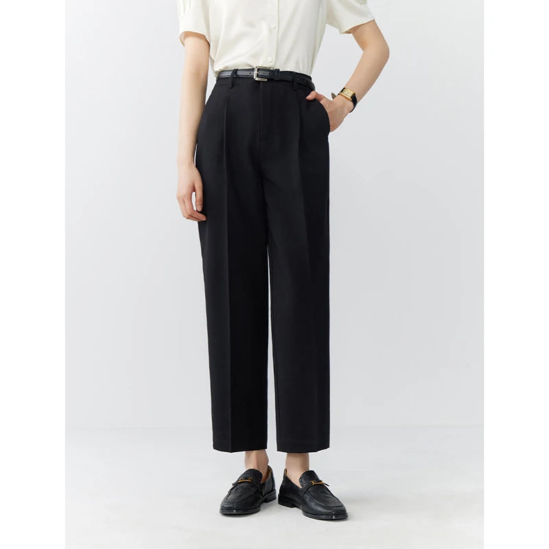 Beige Tapered Ankle Trousers