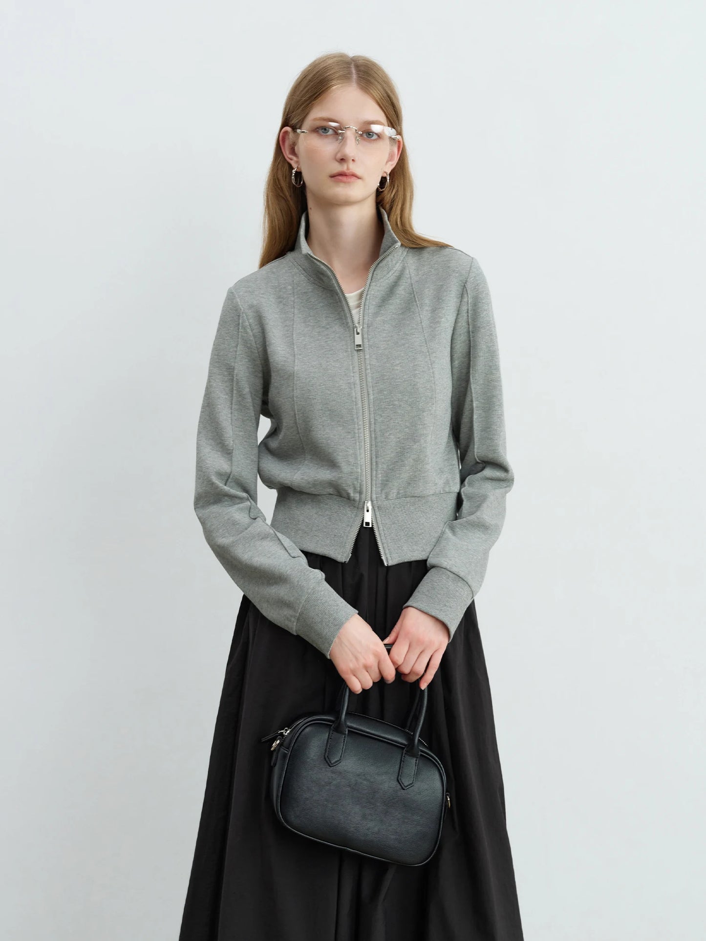 Grey Ribbed Zip Knit Jacket
