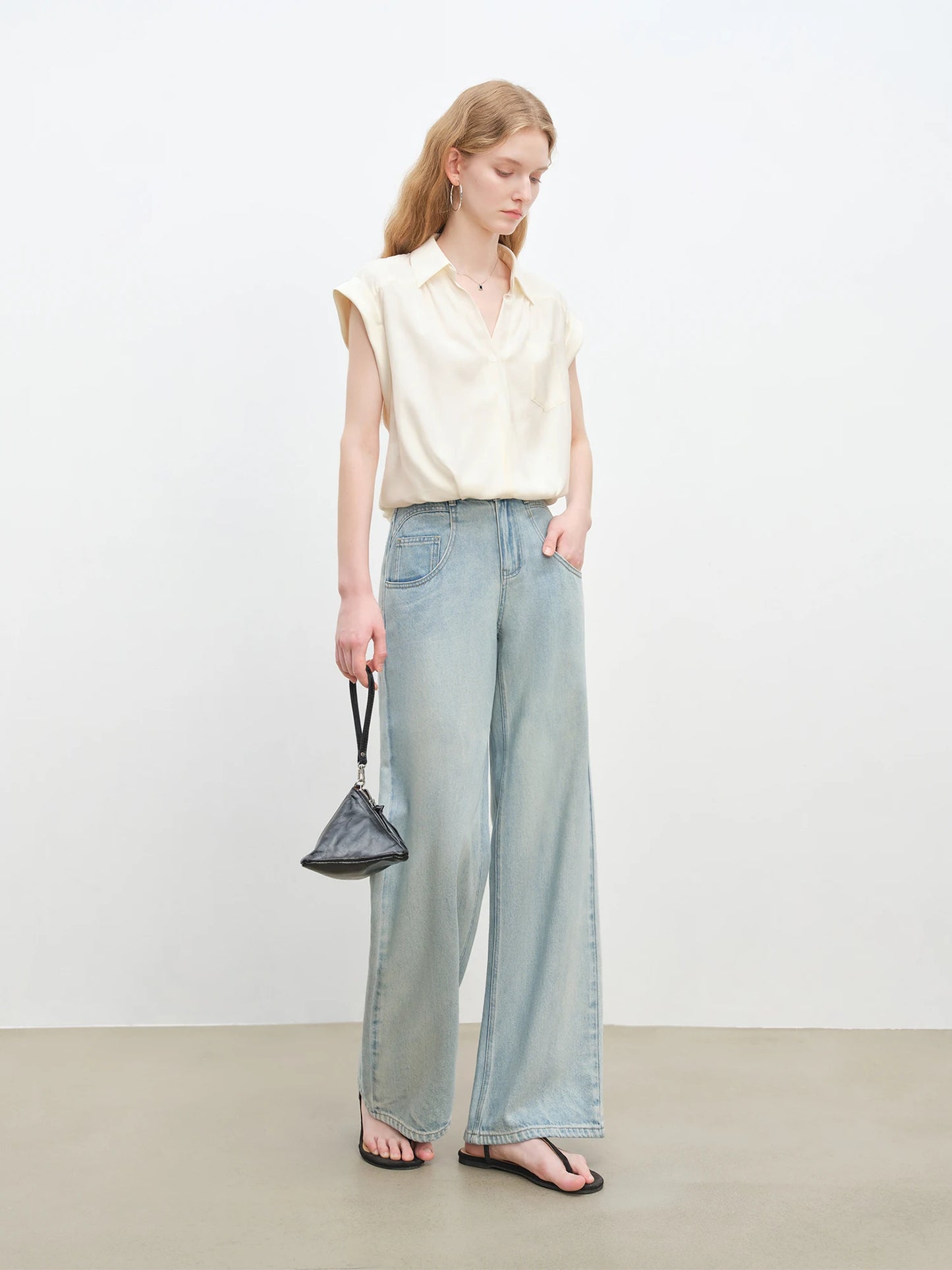 Pale Blue Tie Hem Sleeveless Shirt