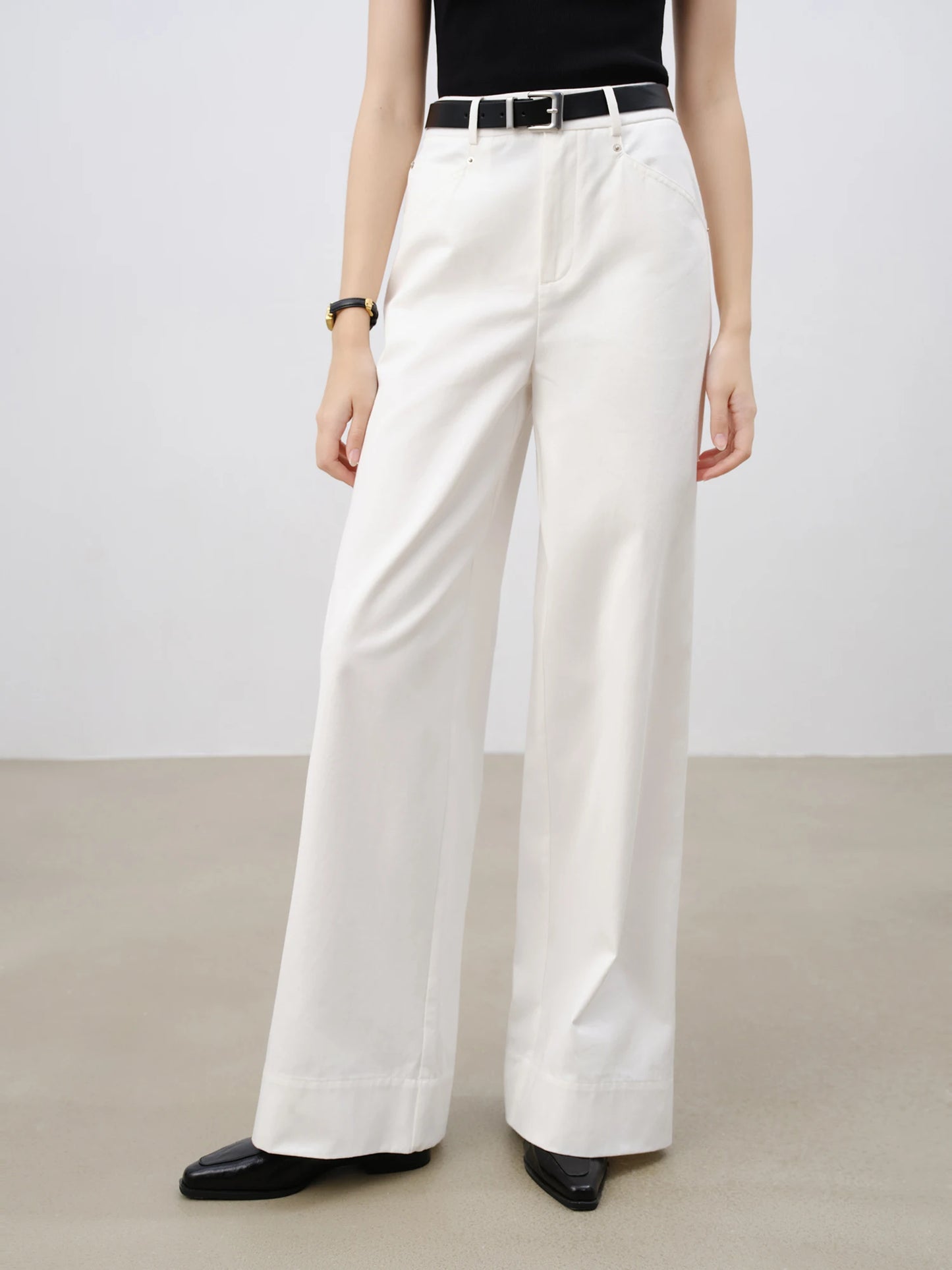 Khaki Cotton Wide Leg Pants