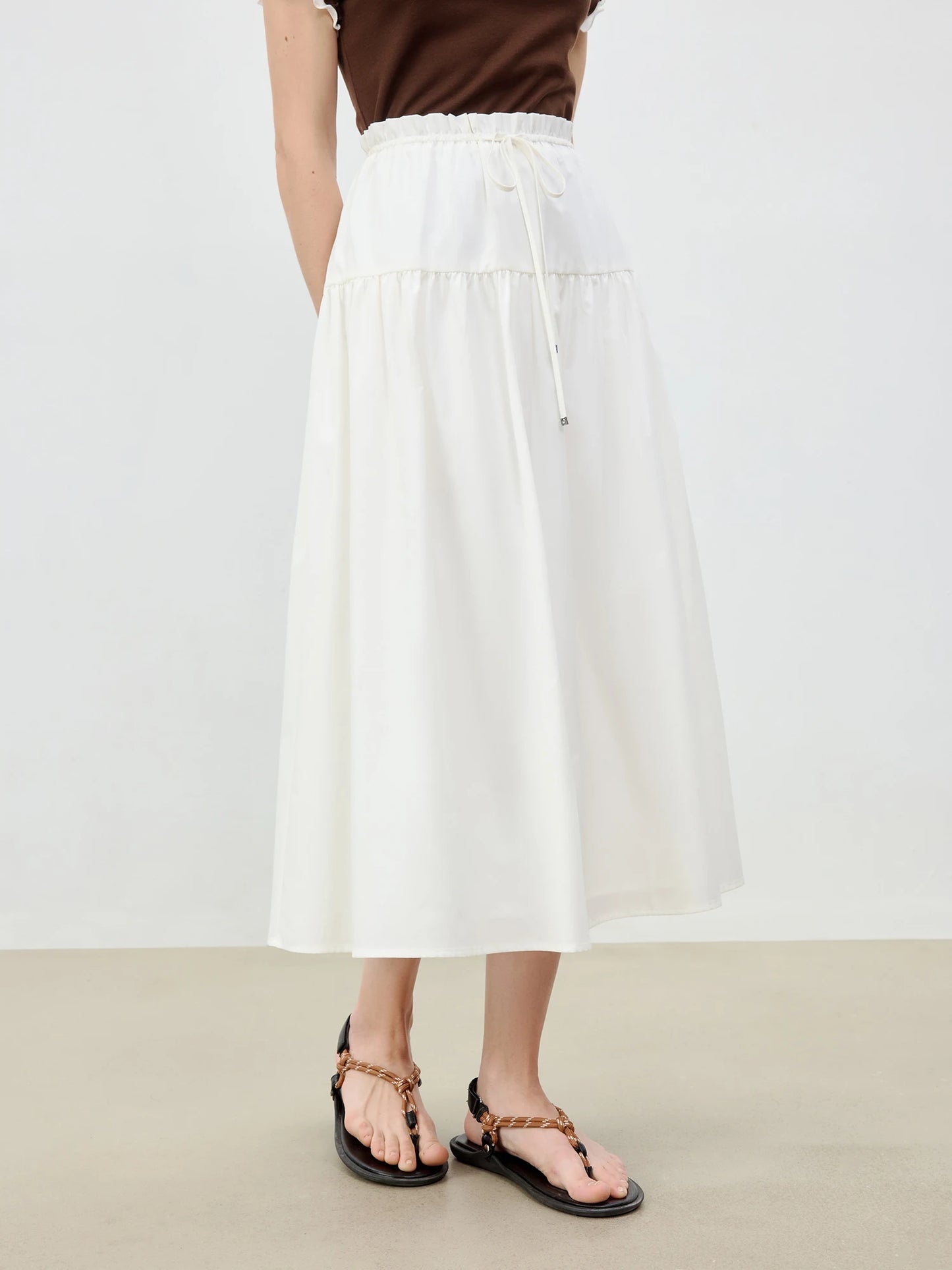 Gathered Drawstring A-Line Midi Skirt