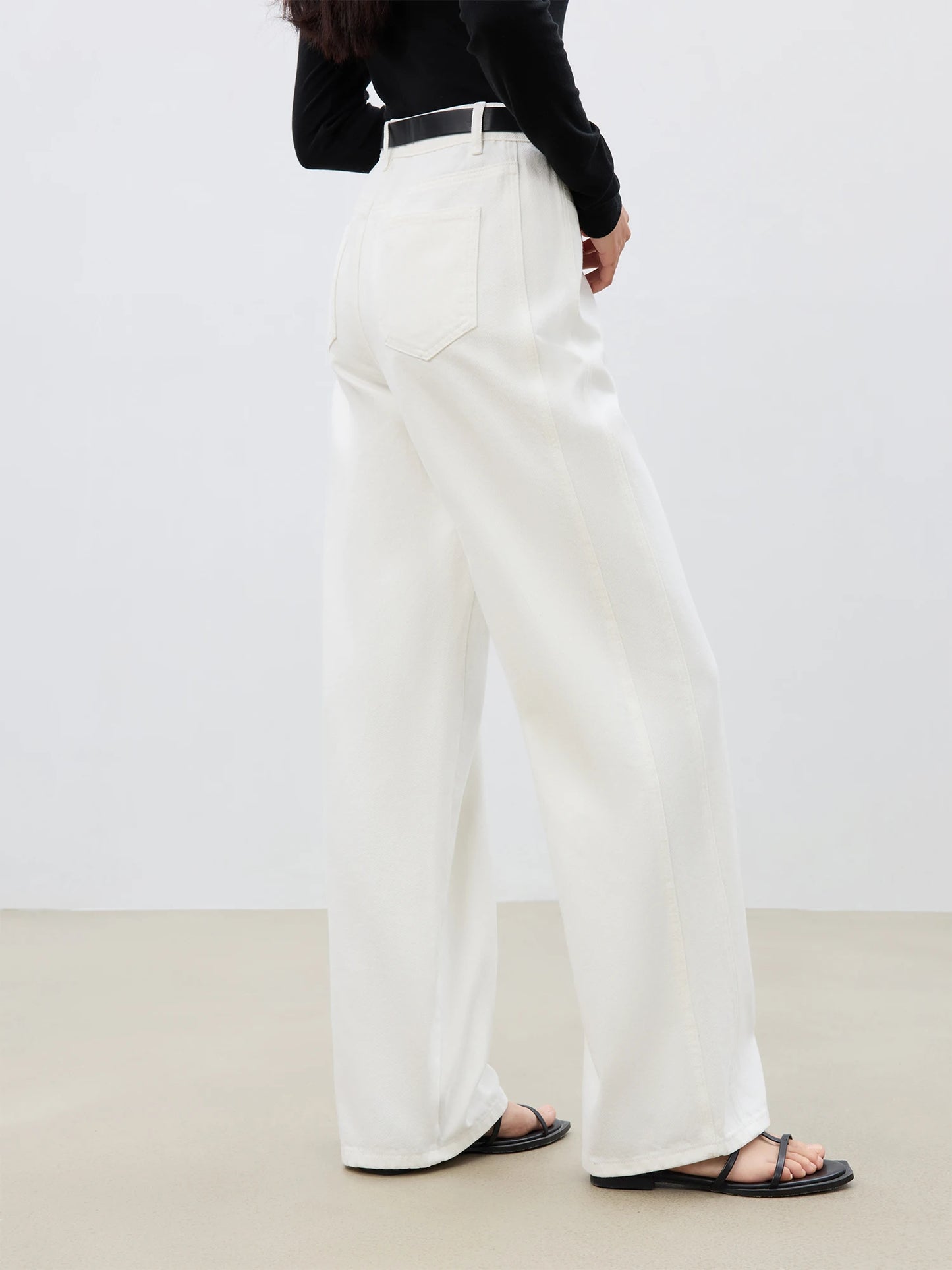 White Front Seam Straight Jeans