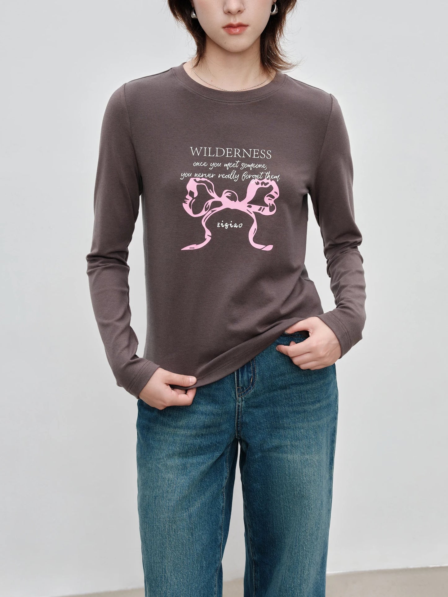 Pink Graphic Crew Neck Knit Top