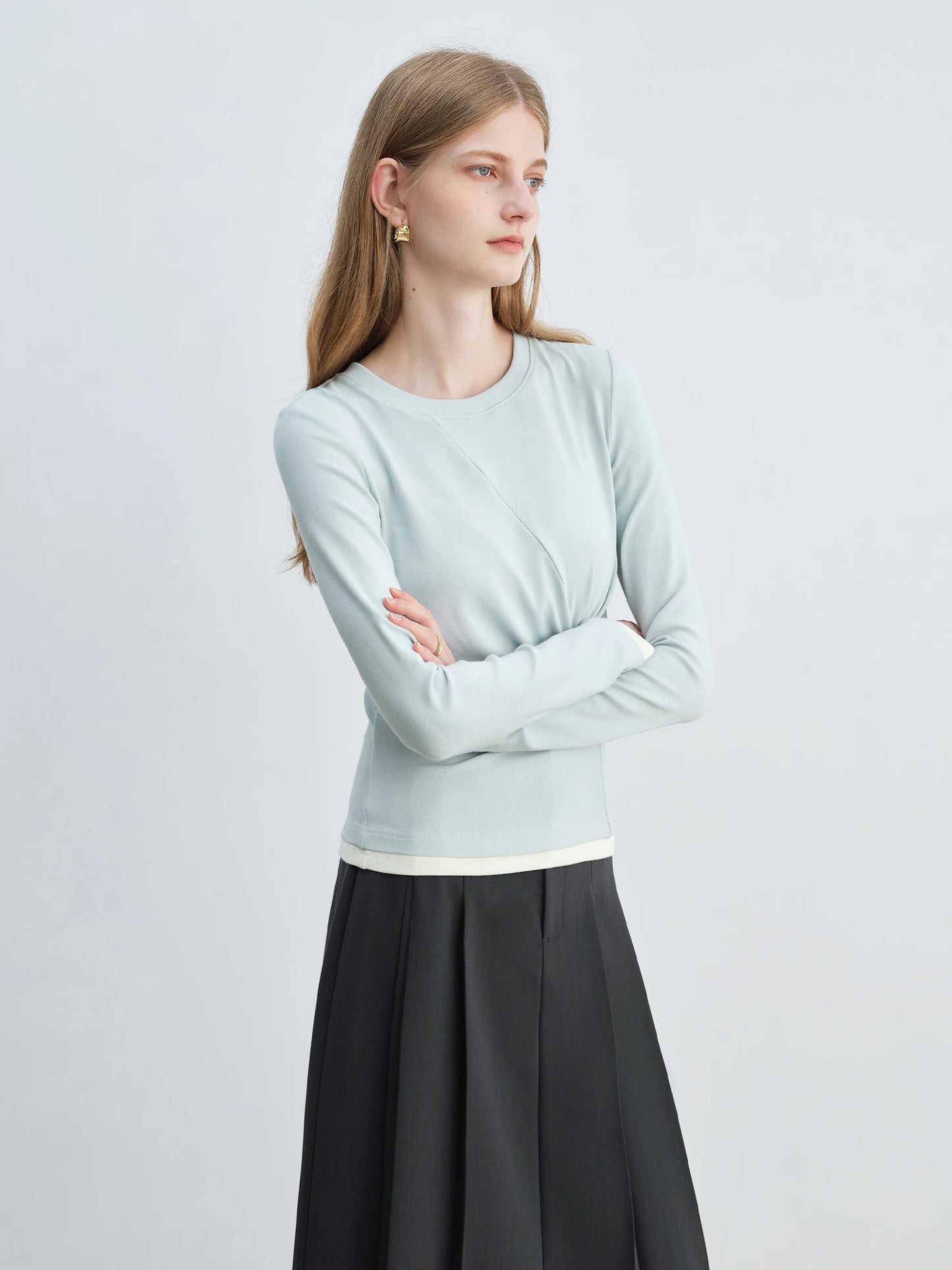 Mint Twist Front Long Sleeve Top