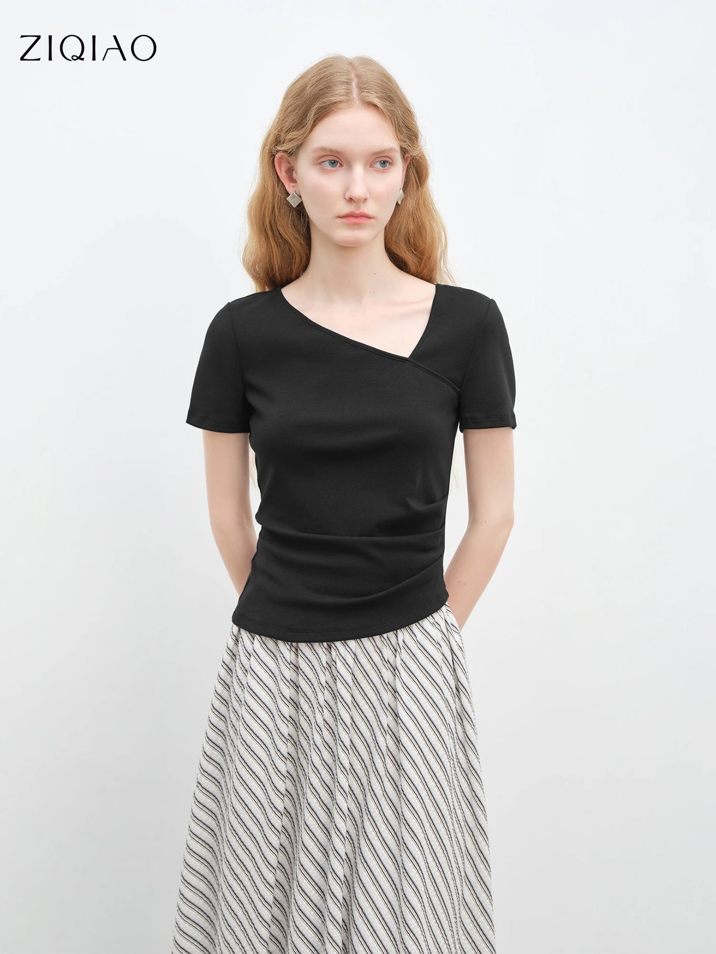 Taupe Asymmetric Wrap Tee