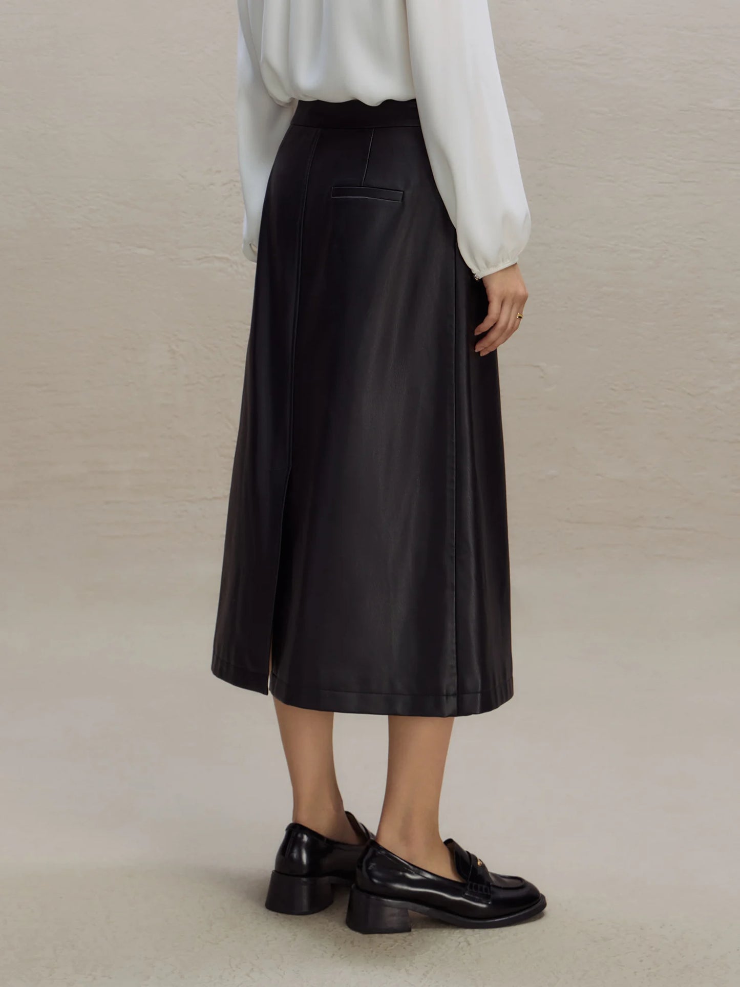 Black Faux Leather Wrap Skirt