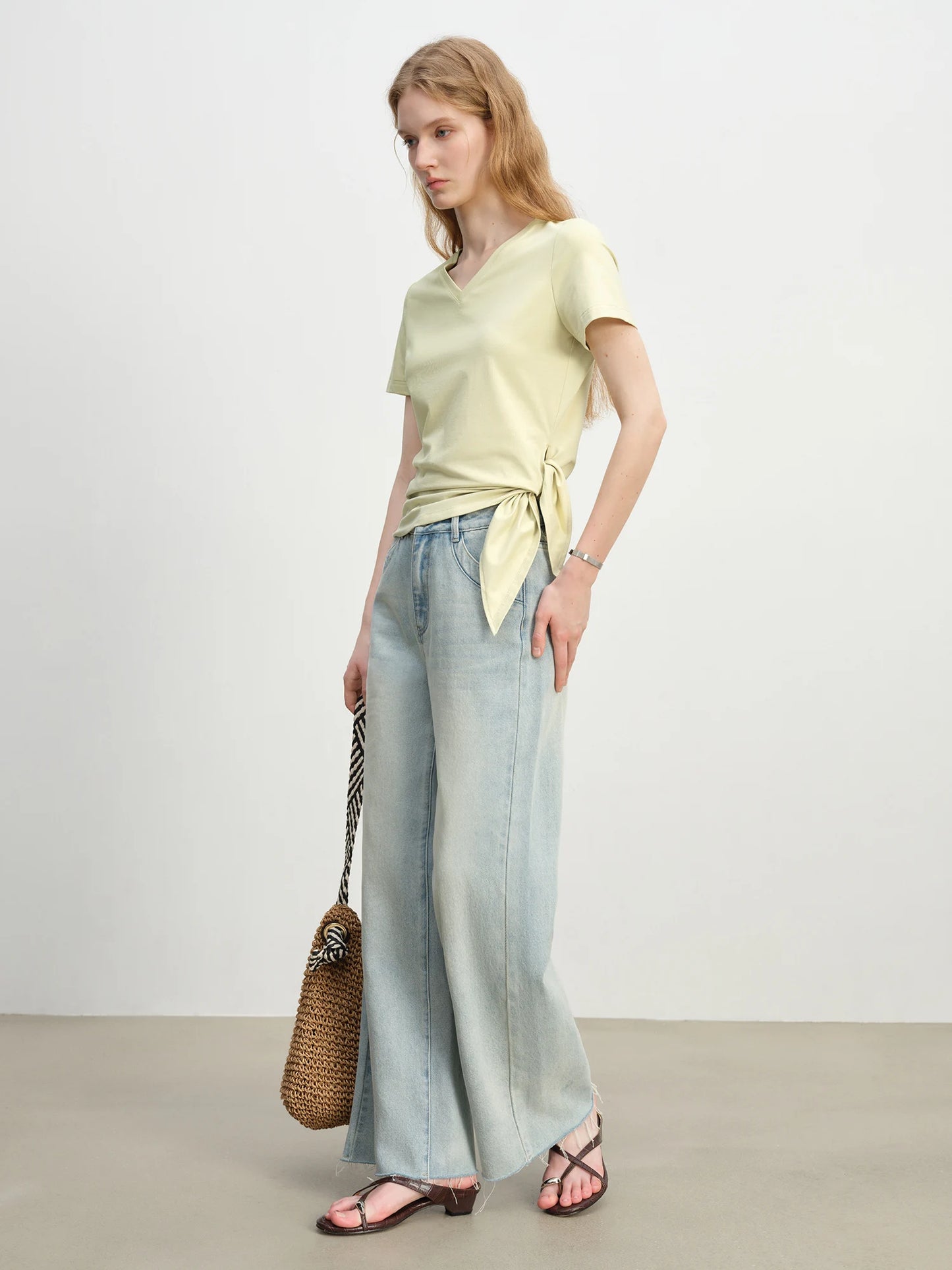 Ivory Side Tie V-Neck Tee