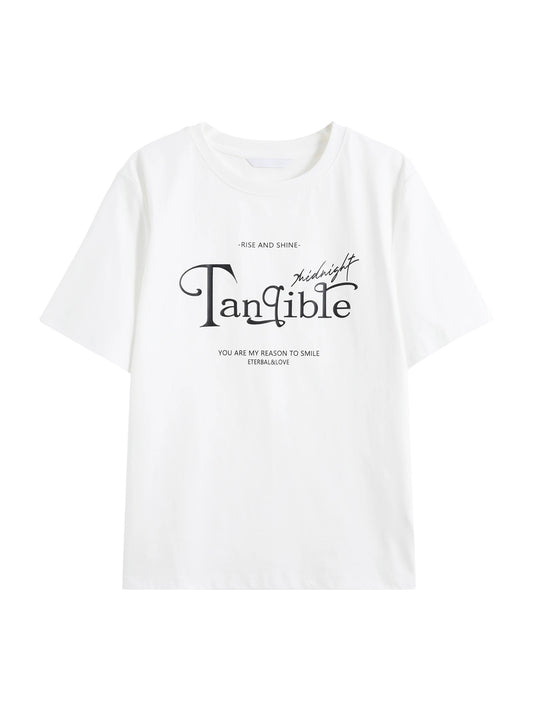 White Script Graphic Crew Neck Tee