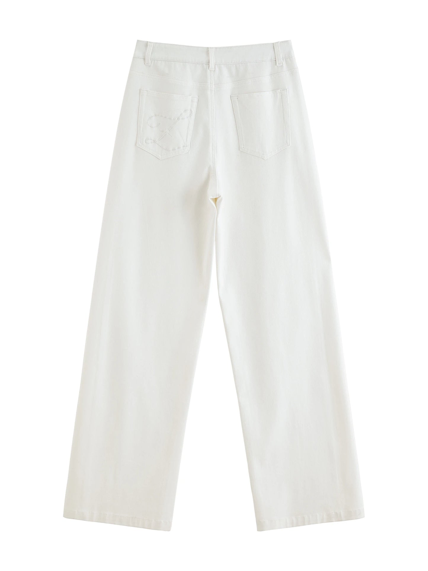 Ivory Textured Straight Leg Pants