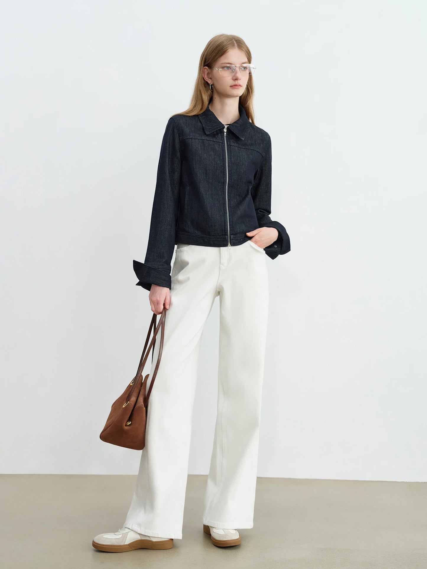 White Zip Front Denim Jacket