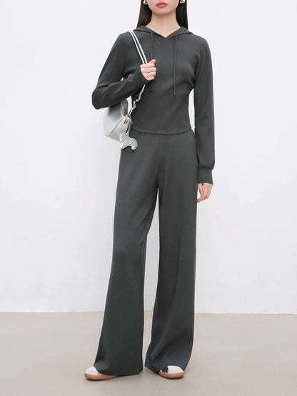 Charcoal Cropped Hooded Knit Jacket