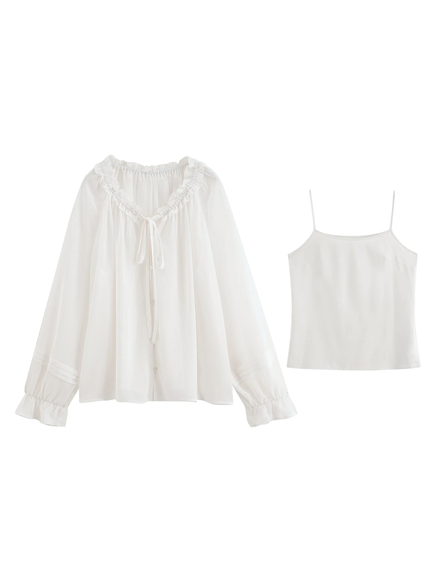 Pale Blue Ruffle Blouse Set