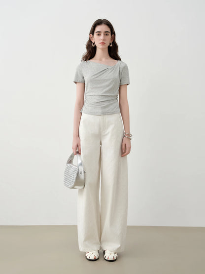 Ivory Jacquard Wide Leg Jeans