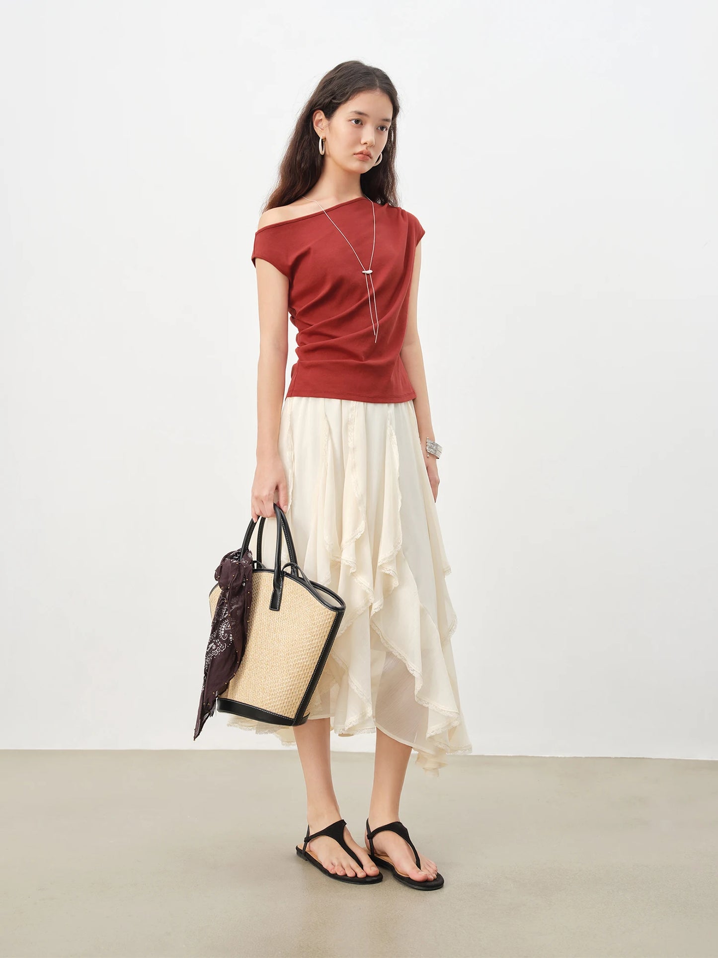 Rust Draped One Shoulder Top