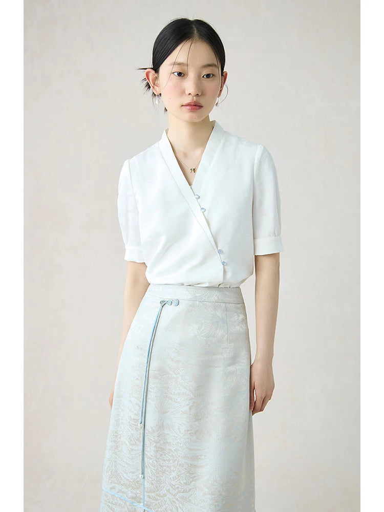 Wrap Shirt Long Skirt Set