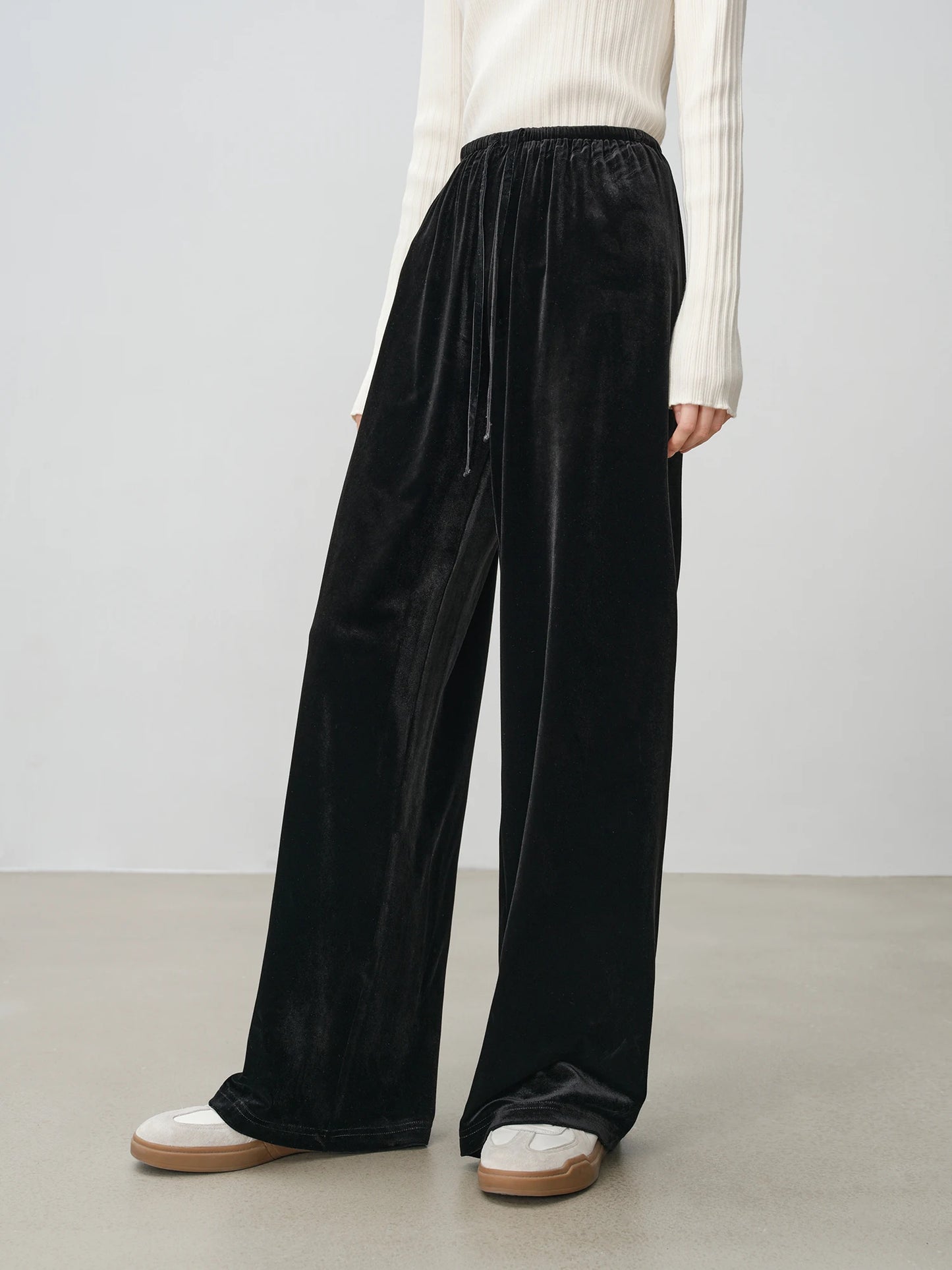 Sage Velvet Drawstring Wide Pants