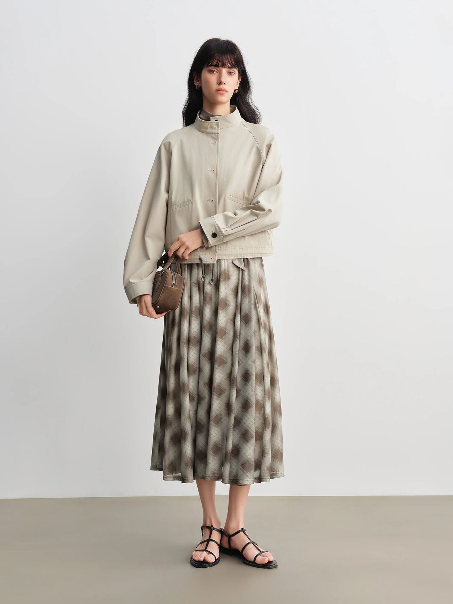 Plaid Cowl Neck Midi Dress