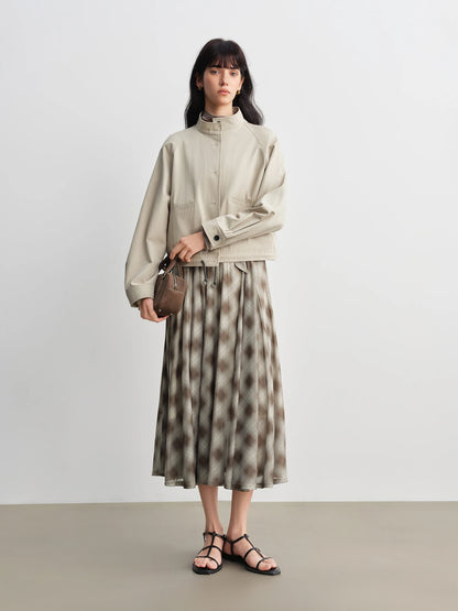 Plaid Cowl Neck Midi Dress