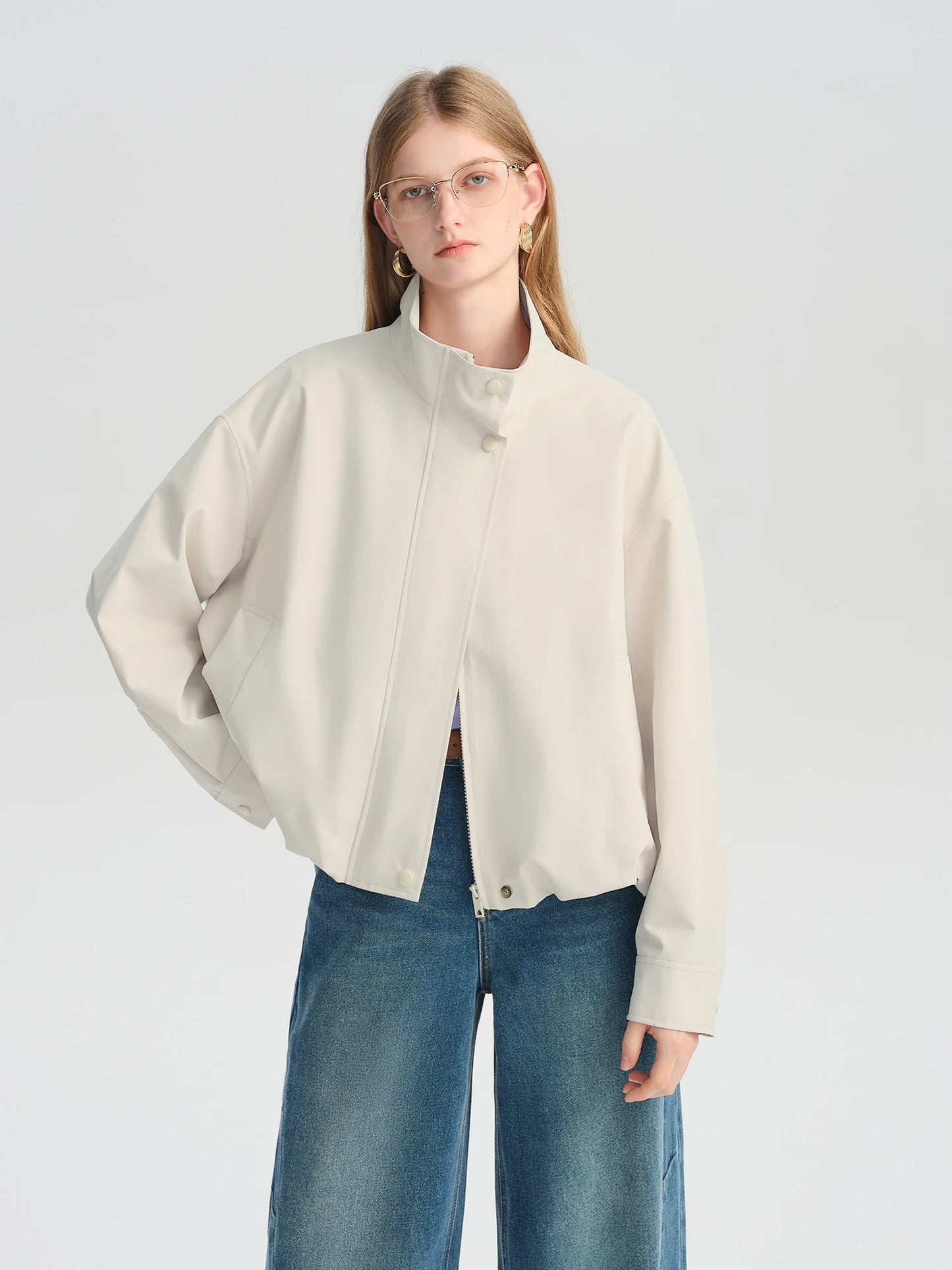 Ivory Stand Collar Short Jacket