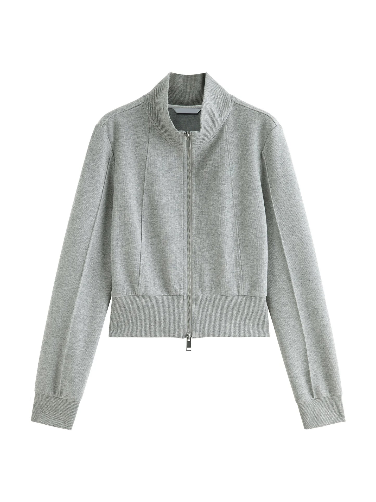 Grey Ribbed Zip Knit Jacket