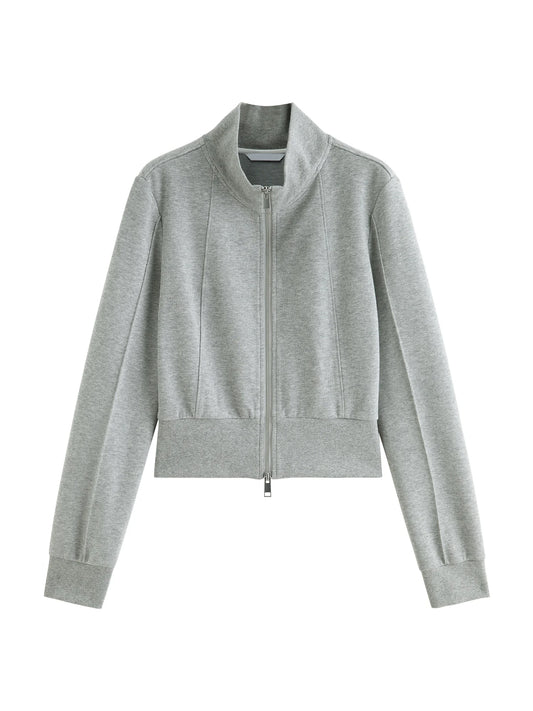 Grey Ribbed Zip Knit Jacket