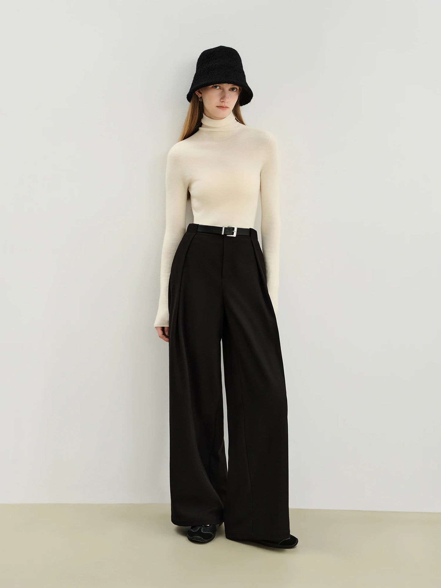 Olive Faux Wool Wide Leg Trousers